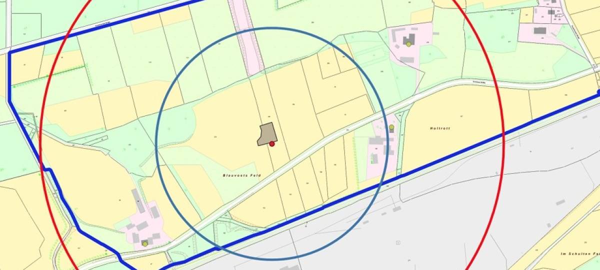 Die Grafik zeigt den Evakuierungsradius rund um den Bombenfund an der Dorstener Straße in Haltern am See